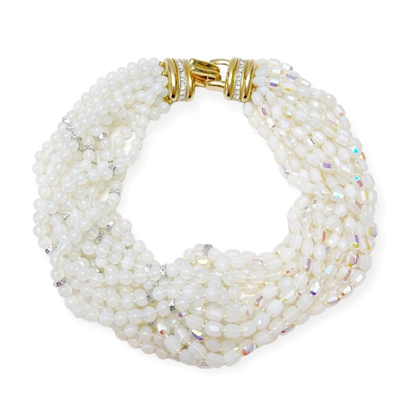 Donald Stannard Jewelry - Vintage Donald Stannard 12 Strand Opalescent AB Glass Beaded Hook Necklace